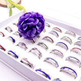 Colorful Mix 24 Pcs Crystal Stainless Steel Rings Jewelry