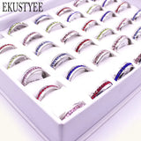 Colorful Mix 24 Pcs Crystal Stainless Steel Rings Jewelry