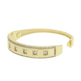 Punk Wide Band Bangle Bracelet with CZ Cubic Zirconia