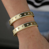 Punk Wide Band Bangle Bracelet with CZ Cubic Zirconia