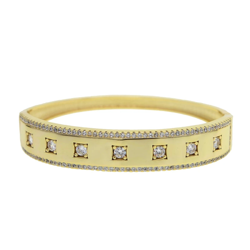 Punk Wide Band Bangle Bracelet with CZ Cubic Zirconia