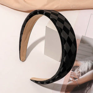 Winter Grid PU Leather Padded Headband Wide-brimmed Headband
