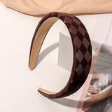 Winter Grid PU Leather Padded Headband Wide-brimmed Headband