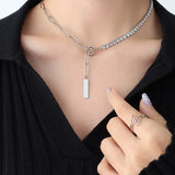 Winter CZ Tennis Paper Clip Chain Necklace for Women