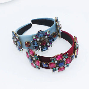 Velvet Baroque Crown Retro Hairband Rhinestone Tiara Crystal Headband