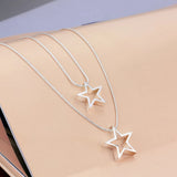 925 Silver Star Pendant Necklace Double Snake Chain Choker