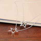 925 Silver Star Pendant Necklace Double Snake Chain Choker