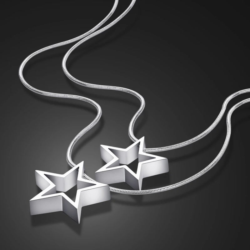 925 Silver Star Pendant Necklace Double Snake Chain Choker