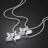 925 Silver Star Pendant Necklace Double Snake Chain Choker