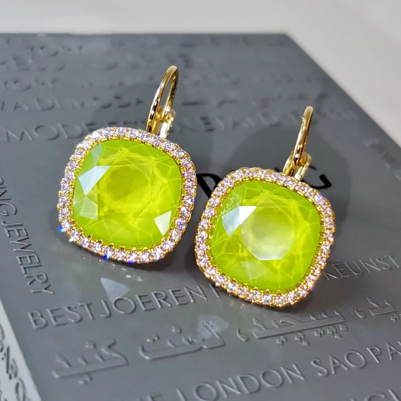 Square Austrian Crystal Drop Earrings