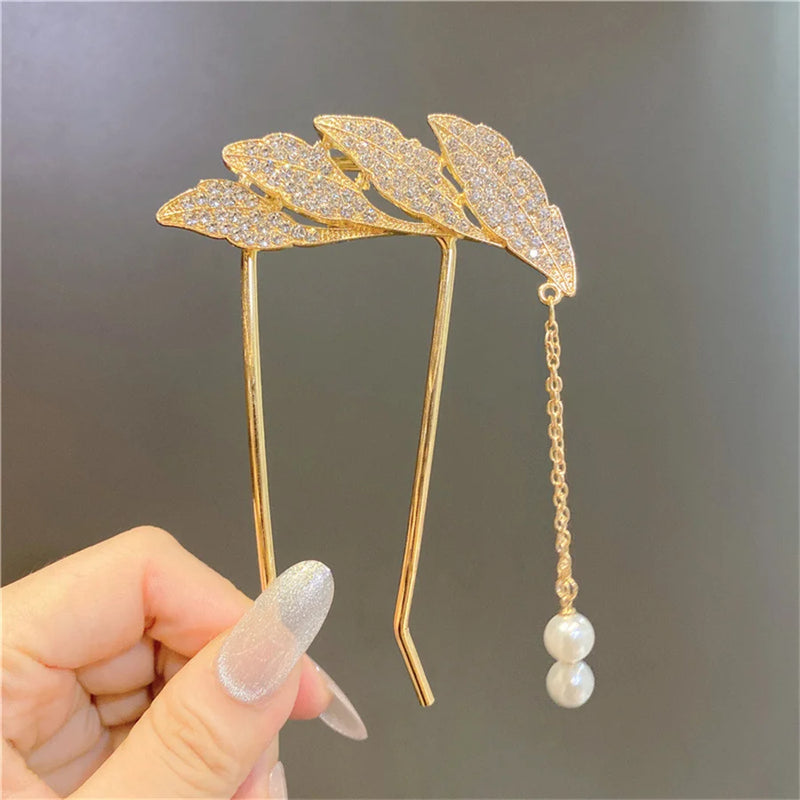 Women Bowknot Rhinestone Hairpins Hair Sticks Bridal Wedding Hair Clip