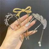 Women Bowknot Rhinestone Hairpins Hair Sticks Bridal Wedding Hair Clip