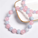 Women Bracelet Girls Loves Nature Rose Quartzs Jades Bead Genuine Stone Bangle
