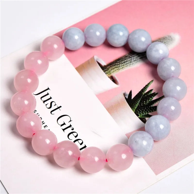 Women Bracelet Girls Loves Nature Rose Quartzs Jades Bead Genuine Stone Bangle