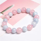 Women Bracelet Girls Loves Nature Rose Quartzs Jades Bead Genuine Stone Bangle
