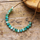 Green Stone Seed Bead Women's Choker Necklace Short Collar Statement Jewelry