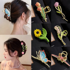 Women Butterfly Claw Clip Metal Hair Claw Girl Sweet Flower Hair Clips