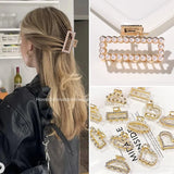Hollow Geometric Metal Hair Claw Pearl Hair Clips Headband