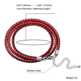 Red Braided Leather Bracelet Multilayer Wrap Adjustable FR0536