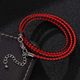 Red Braided Leather Bracelet Multilayer Wrap Adjustable FR0536