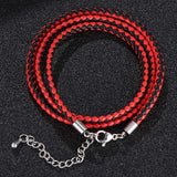 Red Braided Leather Bracelet Multilayer Wrap Adjustable FR0536