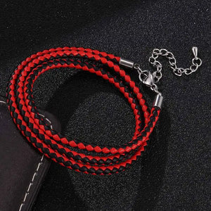 Red Braided Leather Bracelet Multilayer Wrap Adjustable FR0536
