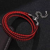 Red Braided Leather Bracelet Multilayer Wrap Adjustable FR0536