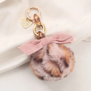 Fluffy Ball Bow Keychain Ring Pendant Love Leopard Handbag Jewelry