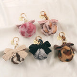 Fluffy Ball Bow Keychain Ring Pendant Love Leopard Handbag Jewelry