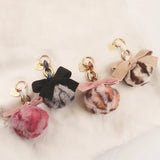 Fluffy Ball Bow Keychain Ring Pendant Love Leopard Handbag Jewelry