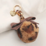 Fluffy Ball Bow Keychain Ring Pendant Love Leopard Handbag Jewelry