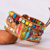 Gemstone Love Heart Wrap Bracelets Leather Bohemian