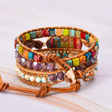 Gemstone Love Heart Wrap Bracelets Leather Bohemian