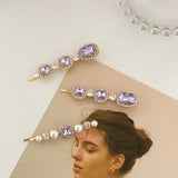 Purple Crystal Barrettes Hair Accessories