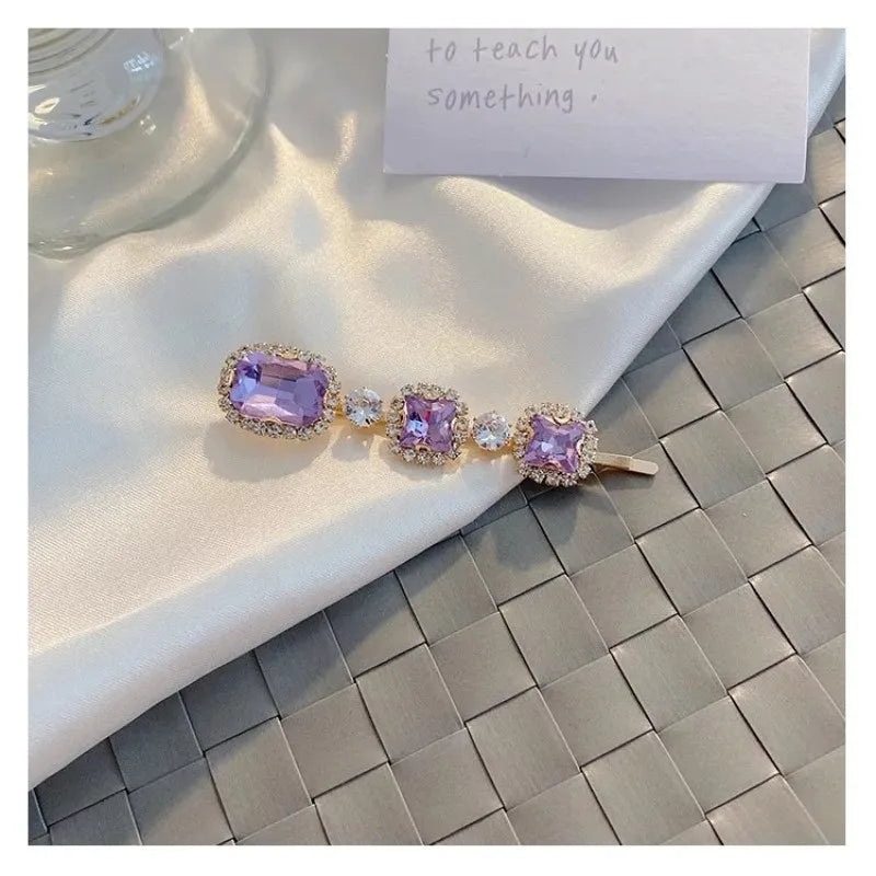 Purple Crystal Barrettes Hair Accessories