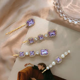 Purple Crystal Barrettes Hair Accessories