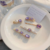 Purple Crystal Barrettes Hair Accessories