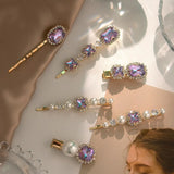 Purple Crystal Barrettes Hair Accessories
