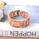 Women Bracelets Tube Shape Natural Stones Leather Wrap Bracelet Beaded Cuff