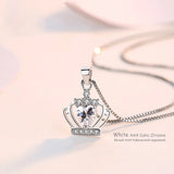 925 Silver Crown Zircon Pendant Necklace Purple & Heart Rhinestone Chain
