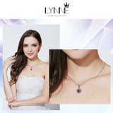 925 Silver Crown Zircon Pendant Necklace Purple & Heart Rhinestone Chain