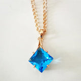 Pink Rose CZ Necklace Pendant Light Square Shape Women's Jewelry