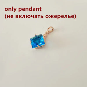 Pink Rose CZ Necklace Pendant Light Square Shape Women's Jewelry