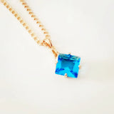 Pink Rose CZ Necklace Pendant Light Square Shape Women's Jewelry