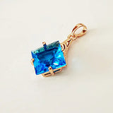 Pink Rose CZ Necklace Pendant Light Square Shape Women's Jewelry