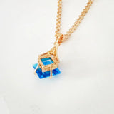 Pink Rose CZ Necklace Pendant Light Square Shape Women's Jewelry