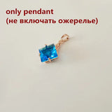 Pink Rose CZ Necklace Pendant Light Square Shape Women's Jewelry