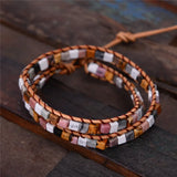 Women Leather Bracelets Natural Stones 2 Strands Wrap Bracelets