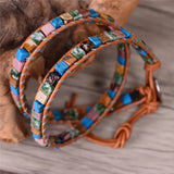 Women Leather Bracelets High End Mixed Natural Stones Vintage Weaving Bead
