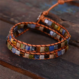 Women Leather Bracelets Natural Stones Wrap Bracelets